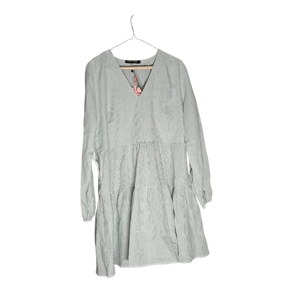 FancyInn Chambray Pinstripe Tiered Midi Dress XL - Picture 3 of 7